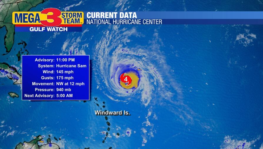 Current Stats on Sam from the National Hurricane Center